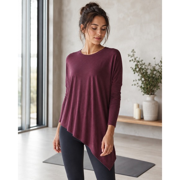 Athleta Tops - ✨2/$20 Athleta Cloudlight Asymmetrical Top Small Auberge Maroon Stretch Fall